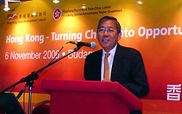 Joseph Wong addresses a Budapest seminar